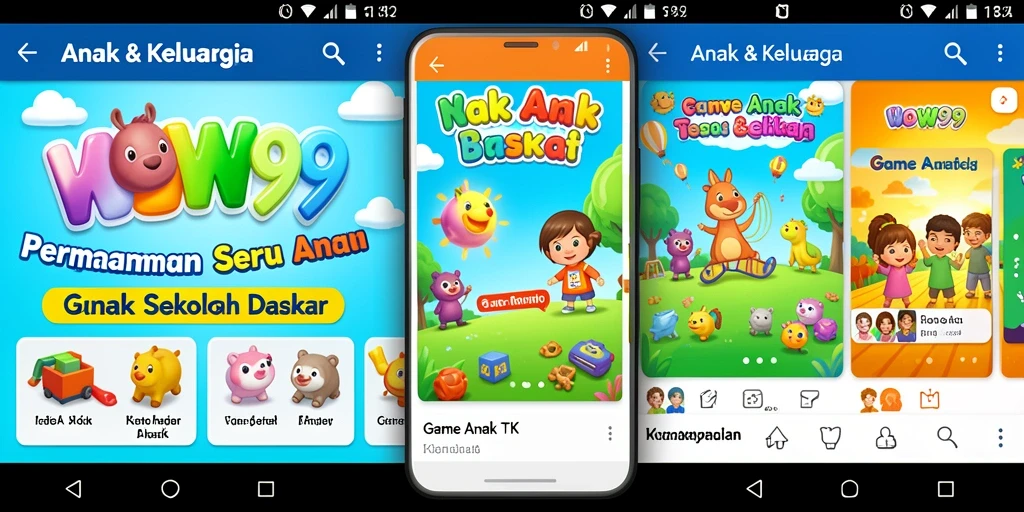 Tampilan antarmuka WOW99 yang ceria dan menarik bagi anak-anak.